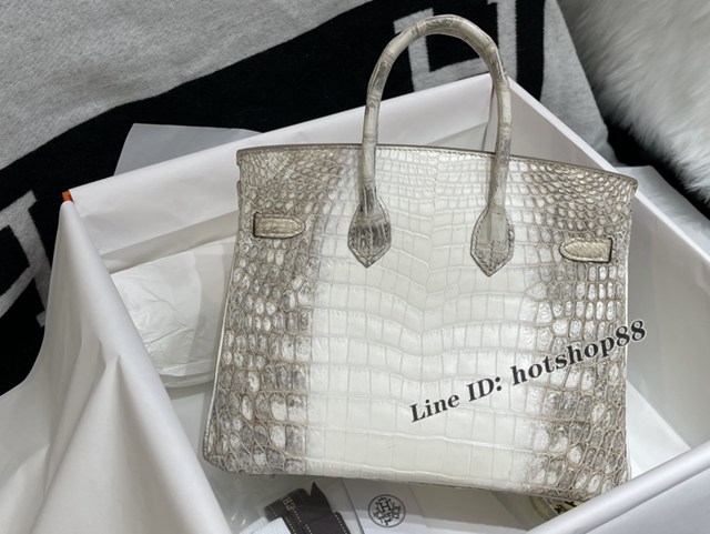 Hermes專櫃蜜蠟線全手工縫製手提女包 愛馬仕Birkin25進口喜馬拉雅白尼羅鱷包 zhh1010